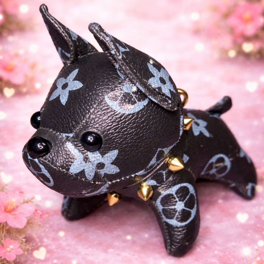 BUY NOW SALE 🔥 Plush Frenchie Bulldog Keychain w/ Gold Spiked Collar and Chain - Picture 6 of 16